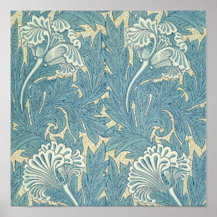 Póster William Morris Clásico Tulipán Azul Floral