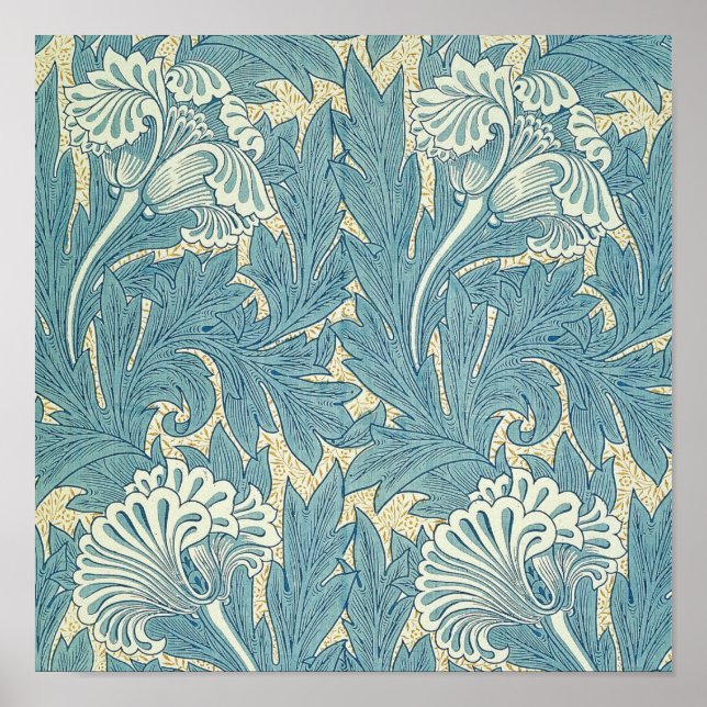 Póster William Morris Clásico Tulipán Azul Floral (Frente)