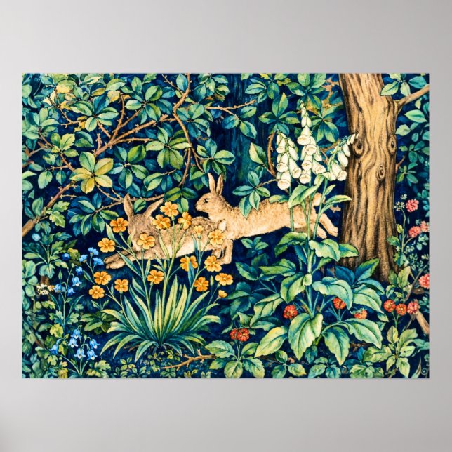 Póster William Morris "Dos Liebres" Conejos Salvajes  (Frente)