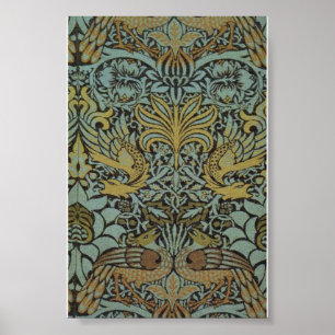 Póster William Morris, estampado de pavo real y dragón