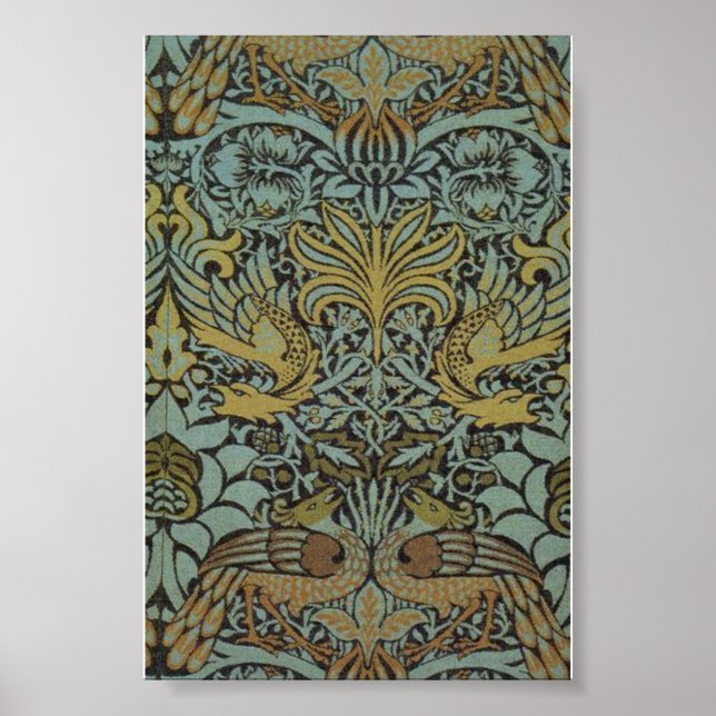 Póster William Morris, estampado de pavo real y dragón (Frente)