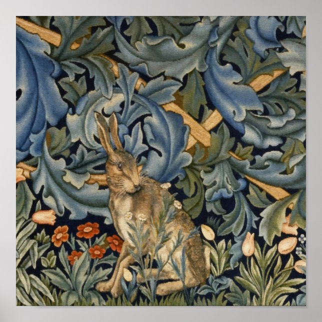 Póster William Morris Forest Rabbit Floral Art Nouveau (Frente)
