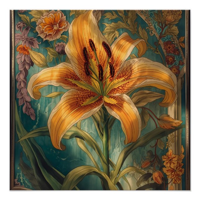 Póster William Morris Golden Lily Antiguo Pre-Rafaelita (Anverso)