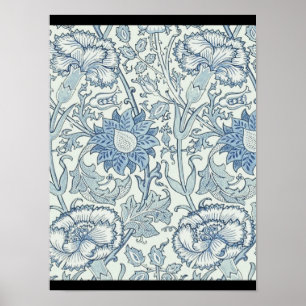 Póster William Morris Hermoso patrón floral, azul, rosa