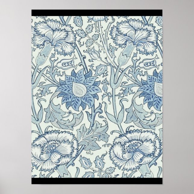 Póster William Morris Hermoso patrón floral, azul, rosa (Frente)