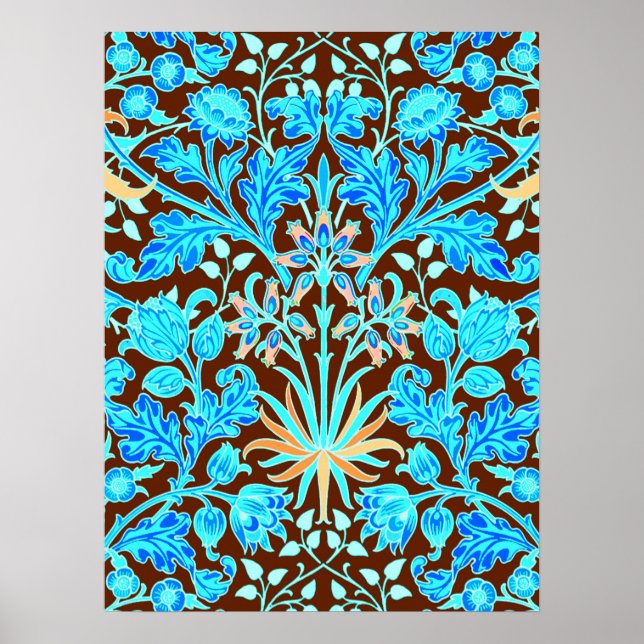 Póster William Morris Hyacinth Print, Aqua y Brown (Frente)