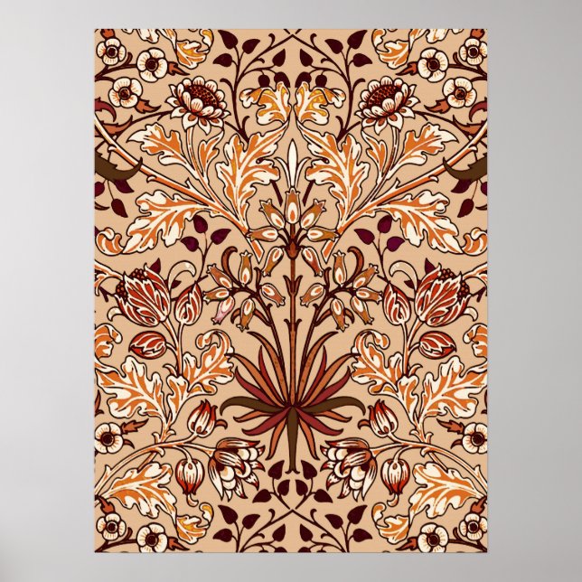Póster William Morris Hyacinth Print, Brown and Beige (Frente)