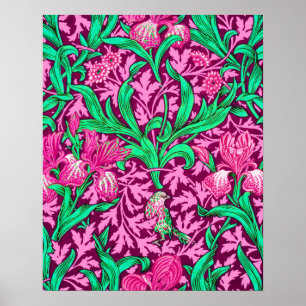 Póster William Morris Irises, Fuchsia rosa y vino