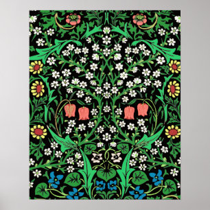 Póster William Morris Jacobean Floral, fondo negro