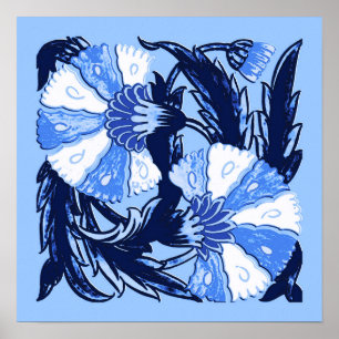 Póster William Morris Jacobean, Marina y Azul claro