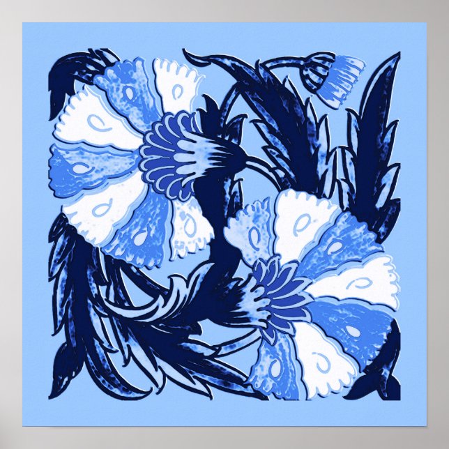 Póster William Morris Jacobean, Marina y Azul claro (Frente)