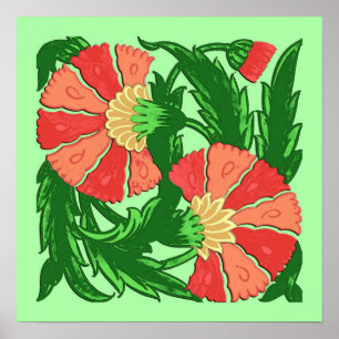 Póster William Morris Jacobean, Naranja de Coral y Green