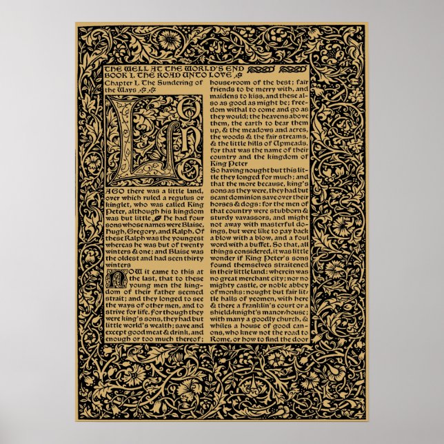 Póster William Morris Kelmscott Página de prensa 1896 (Frente)