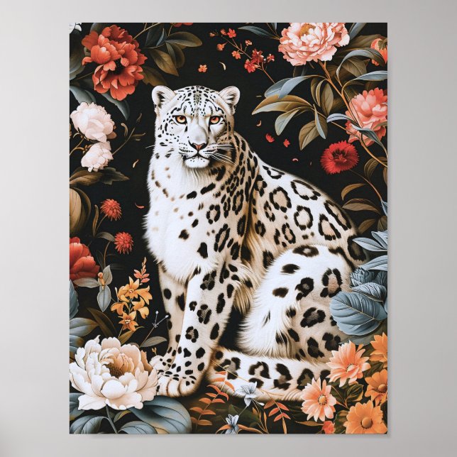 Póster William Morris Leopardo Blanco Con Floral (Frente)