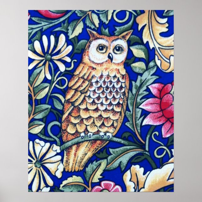 Póster William Morris Owl Tapestry, Beige and Cobalt Blue (Frente)