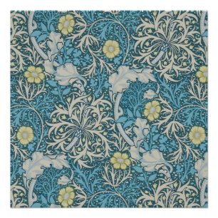Póster William Morris, patrón Art Nouveau, algas, azul,f
