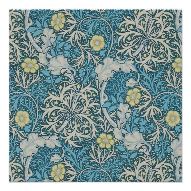 Póster William Morris, patrón Art Nouveau, algas, azul,f (Anverso)
