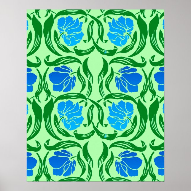 Póster William Morris Pimpernel, Blue & Lime Green (Frente)