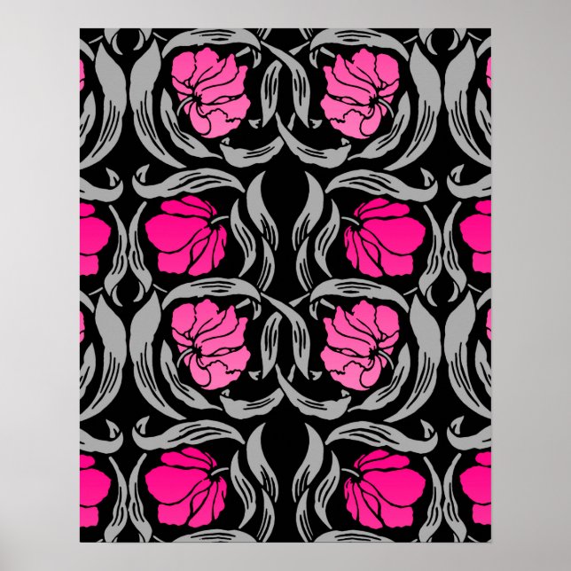 Póster William Morris Pimpernel, rosa y negro de Fuchsia (Frente)