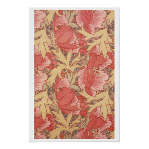 Póster William Morris Poppies Patrón de Art Nouveau flora