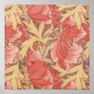 Póster William Morris Poppies Patrón de Art Nouveau flora