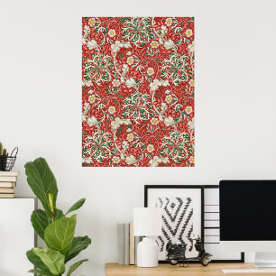 Póster William Morris Seaweed Flor antigua Verde Rojo