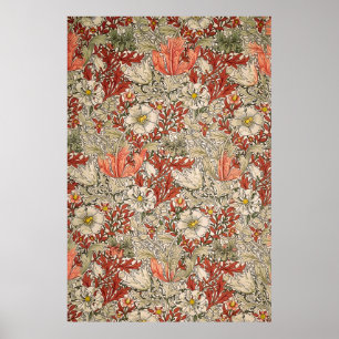 Póster William Morris Spring Compton Flor Vintage Rojo
