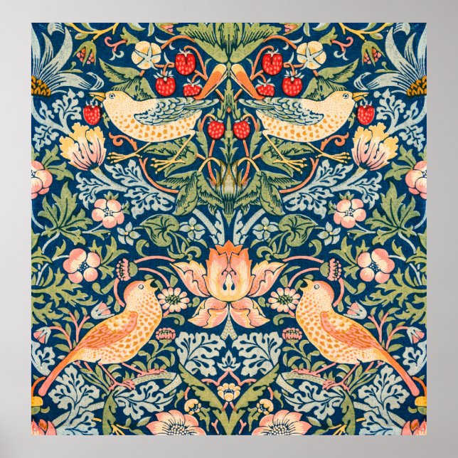 Póster William Morris Strawberry Thief Floral Pattern (Frente)