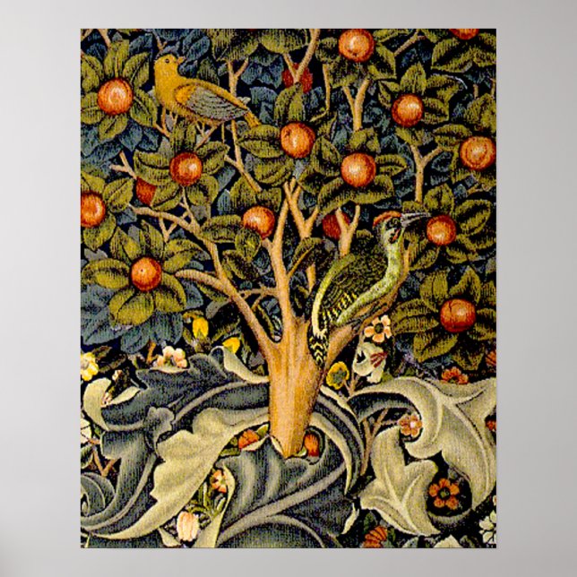 Póster William Morris Woodpecker Tapestry Birds Floral (Frente)