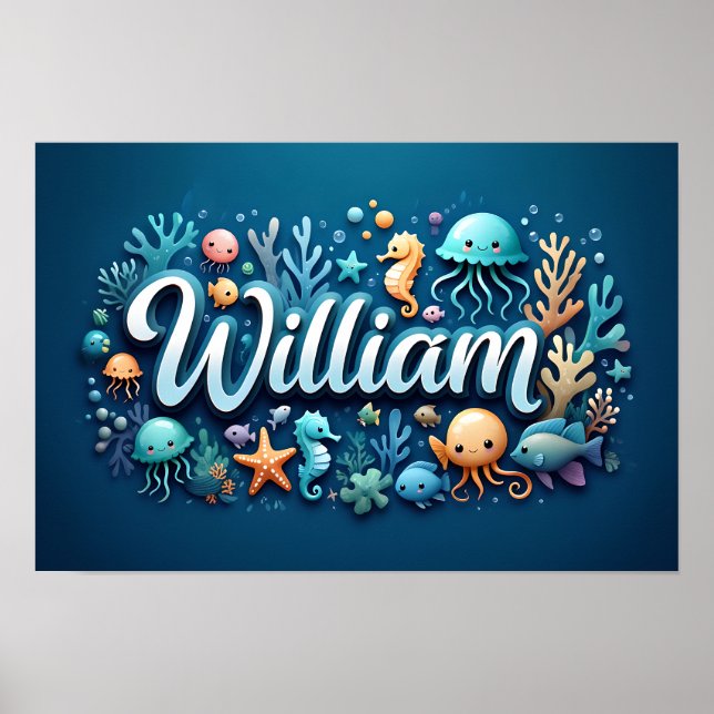 Póster William Ocean Nursery animales submarinos (Frente)