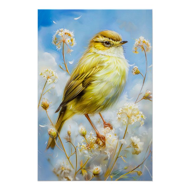 Póster Willow Warbler en brochas impresionistas (Anverso)