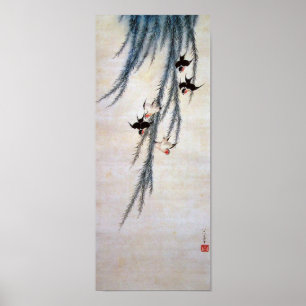 Póster Willow y Swallow, Hokusai