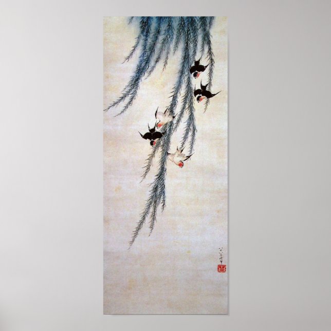 Póster Willow y Swallow, Hokusai (Frente)