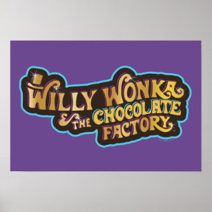 Póster Willy Wonka y el logotipo de la fábrica de chocola