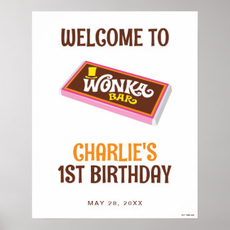 Póster Willy Wonka y el Rótulo de cumpleaños de la fábric