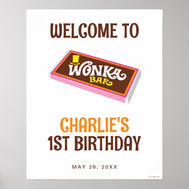 Póster Willy Wonka y el Rótulo de cumpleaños de la fábric (Frente)