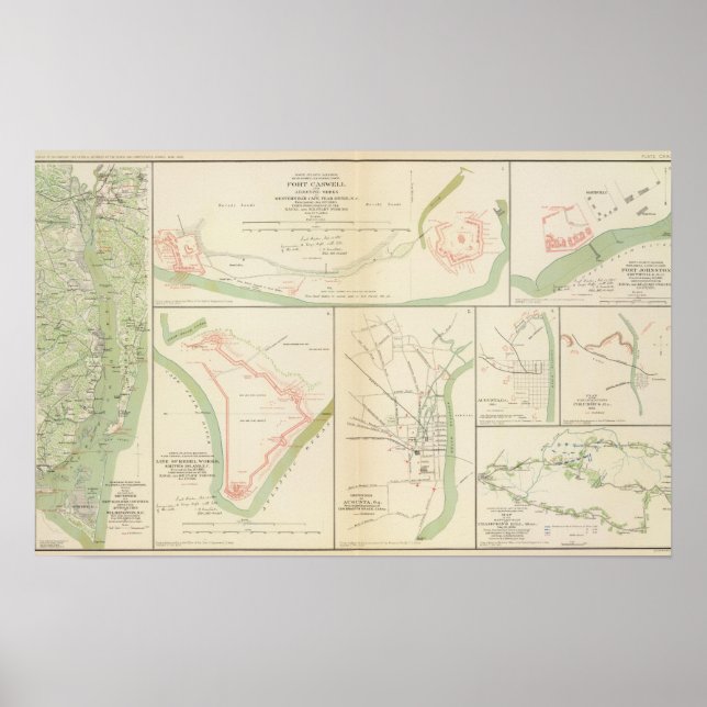 Póster Wilmington, Ft Caswell, Isla Smith, Augusta (Frente)