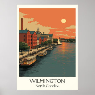 Póster Wilmington NC Vintage Riverfront City Sunset Art
