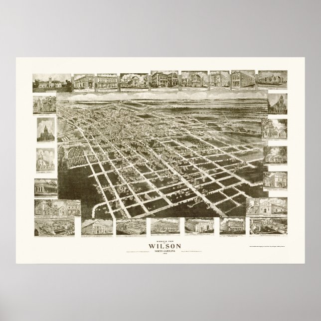 Póster Wilson, NC Panoramic Map - 1908 (Frente)