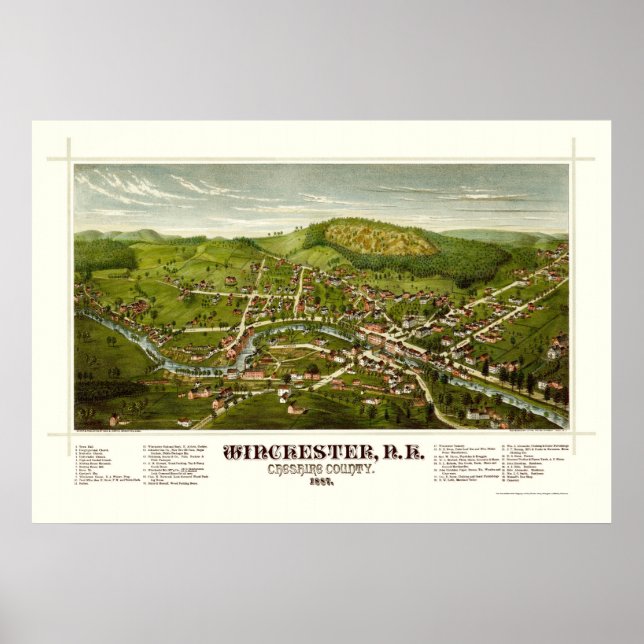 Póster Winchester, NH Panoramic Map - 1887 (Frente)