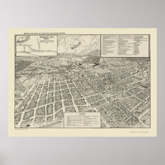 Póster Winchester, VA Panoramic Map - 1926 (Frente)