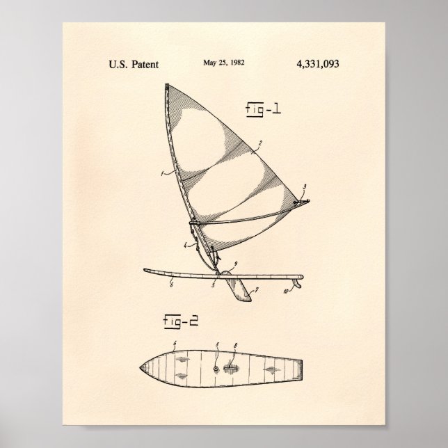 Póster Wind Surfboard 1982 Patent Art Old Peper (Frente)