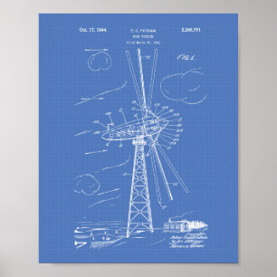Póster Wind Turbine 1944 Patent Art Blueprint