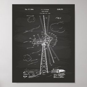 Póster Wind Turbine 1944 Patent Art Chalkboard