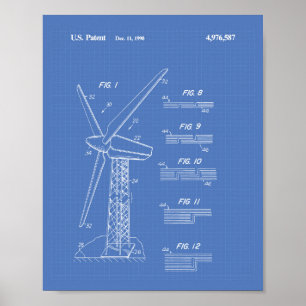 Póster Wind Turbine Rotor 1990 Patent Art Blueprint