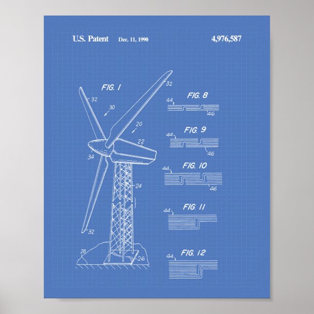 Póster Wind Turbine Rotor 1990 Patent Art Blueprint (Frente)