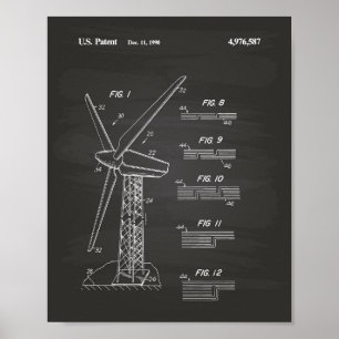 Póster Wind Turbine Rotor 1990 Patent Art Chalkboard