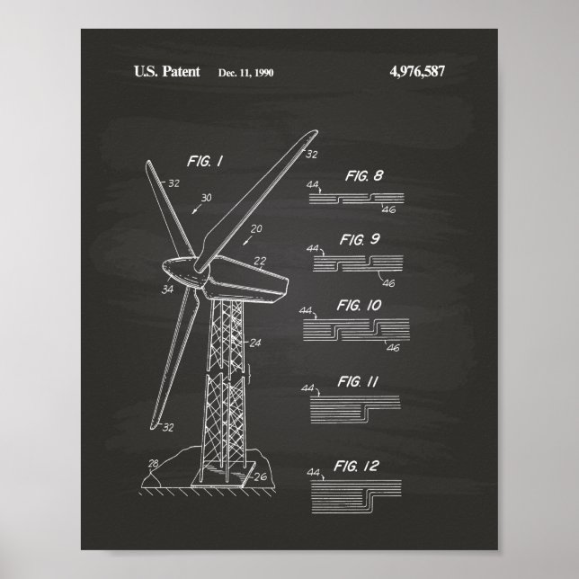 Póster Wind Turbine Rotor 1990 Patent Art Chalkboard (Frente)