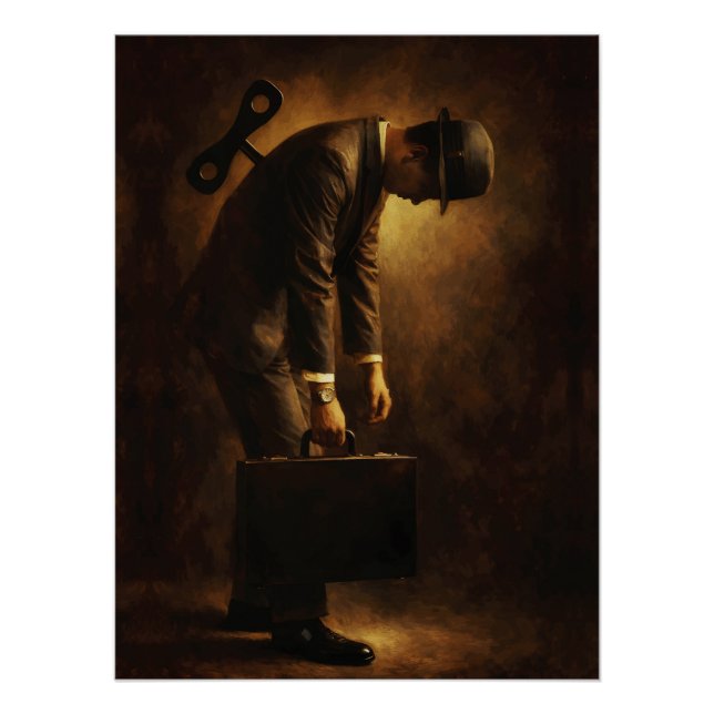 Póster Wind-Up Office Man Surreal Routine Grind Oil Paint (Anverso)