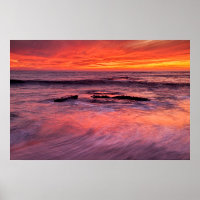 Póster Windansea Beach Red Sunset (Frente)